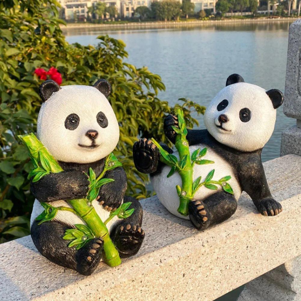 Panda Statue Solar Bamboo Light Resin Sculpture Waterproof Solar Garden Decor Indoor Outdoor Porch Patio Lawn Yard Decoration