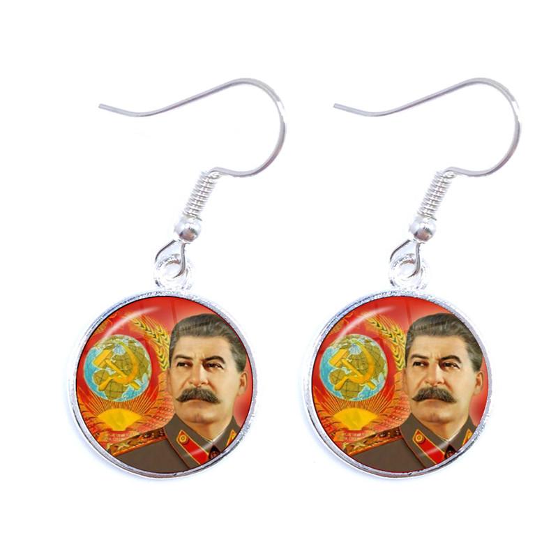 Soviet USSR Stalin Lenin Drop Earrings Classic Red Star Hammer Sickle Communism Emblem CCCP Glass Cabochon Ear Jewelry For Women