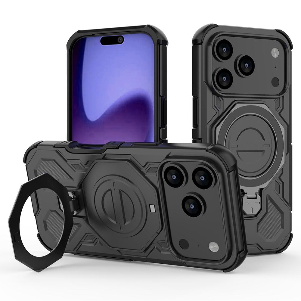 For iPhone 17 Pro Magnetic Case Rotating Metal Kickstand Shockproof PC + TPU Phone Back Cover