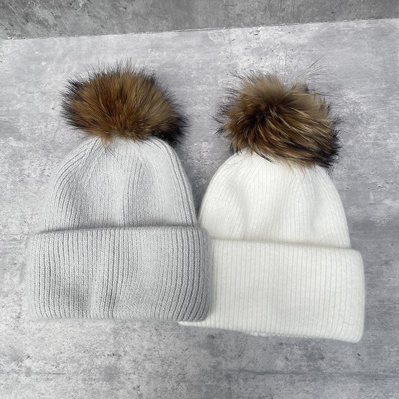 Winter Wool Hat Women'S Warm Ear Protectors Thickened Rabbit Fur Knitted Pile Hat Real Fox Hairball Hat