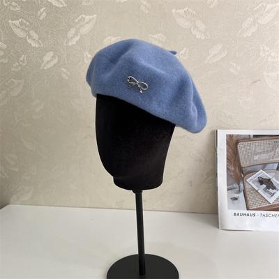 Bow Beret Women's Autumn and Winter Woolen Versatile Trend Retro Painter Hat