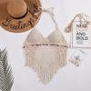 Lace-up Neck Small Vest, Sling Women's Summer Short Style with Chest Pad Inside, Backless Hollow Tube Top Embroidered Vest
