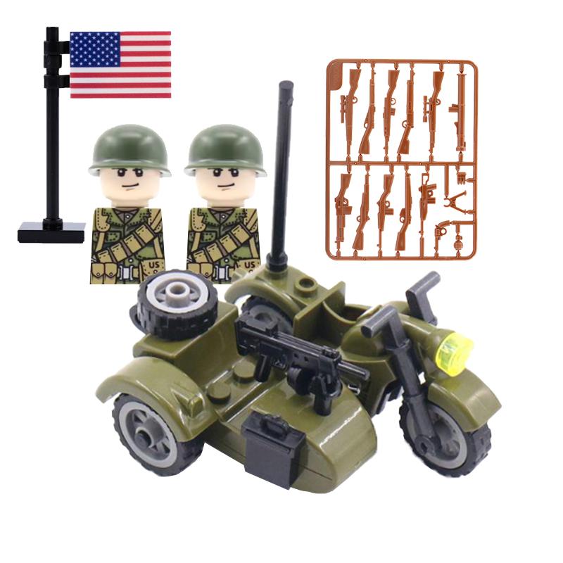 Military Soldier Building Block Figure British US Snow Camouflage Troop MP40 M1A1 Motorcycle Accessories Toys Gift Brick Z02