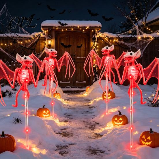 Glowing Skull Figurines for Lawn Solar Skeleton Yard Stake Light, Halloween Garden Decor Outdoor Lights with Cloak, Waterproof Lamp Haunted