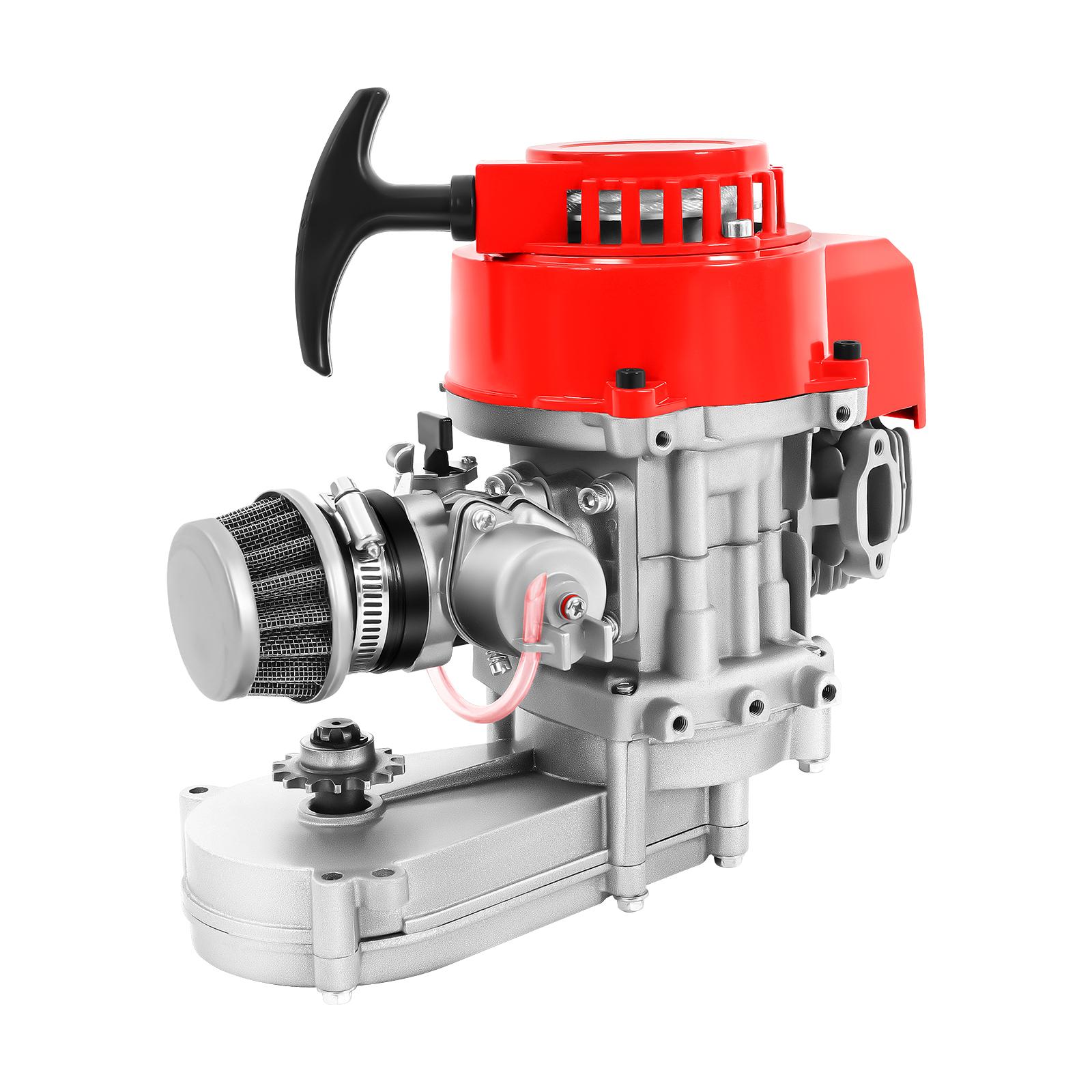 

49cc 2-тактный бензиновый двигатель 1,9 кВт для мини-мотоцикла, мотор с ручным стартером из алюминиевого сплава красный