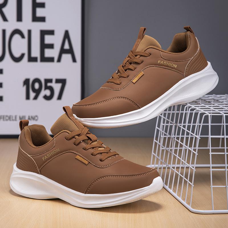 Vintage Style Leather Casual Shoes Men's Sneakers Lace-Up Platform Casual Sneakers Man Comfort Lightweight Running Shoes For Men