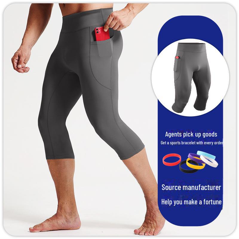 

B6120 Мужские компрессионные укороченные брюки для йоги и бега с высокой талией XXXL