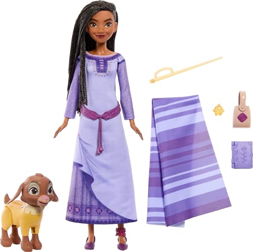 Mattel Disney Wish Asha of Rosas Adventure Pack Doll, Poseable Fashion Doll with Detachable Fashion, Animal Friends, and Accessories, Movie-Inspired T