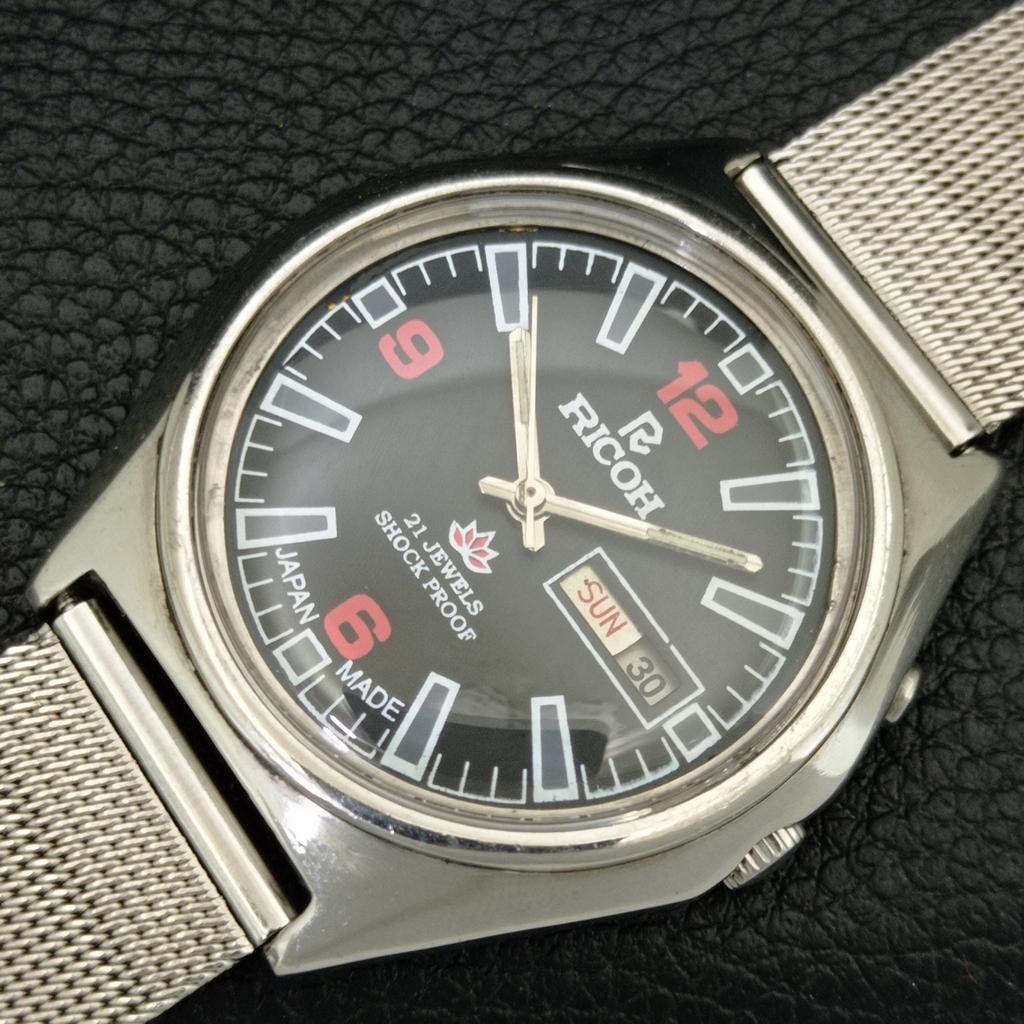 AUTOMATIC VINTAGE RICOH R31 JAPAN MENS BLACK COLOR DIAL WATCH a707631-1