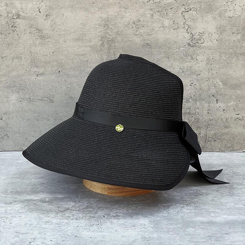 

Summer Eaves Travel Sun Protection Hat Straw Straw Hat Women S Foldable Empty Top Hat Versatile Hat M（55-59cm） чорний