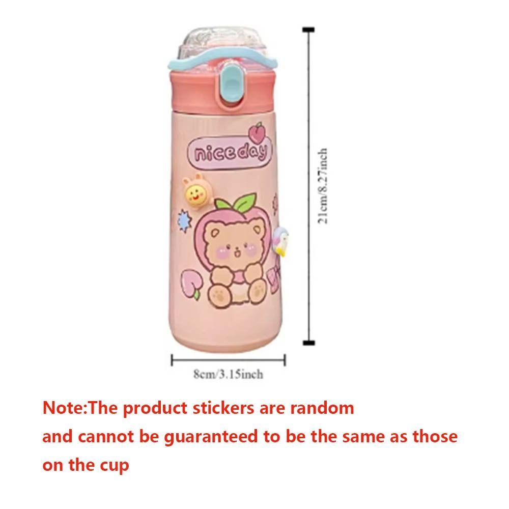 With Straw Cartoon Insulated Water Bottle Large Capacity Thermos Tumbler Car Vacuum Flask  Children