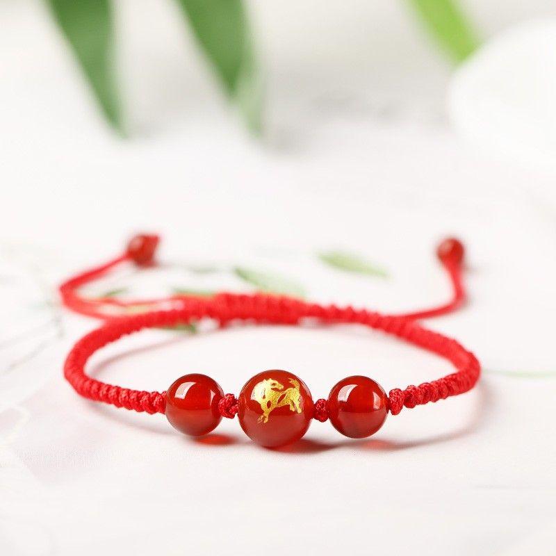 Kids Bracelet Female Snake Year Dragon Boat Festival Red Agate Colorful Braided Rope Red Woven Red Rope Girl Girl Boy Carrying Strap