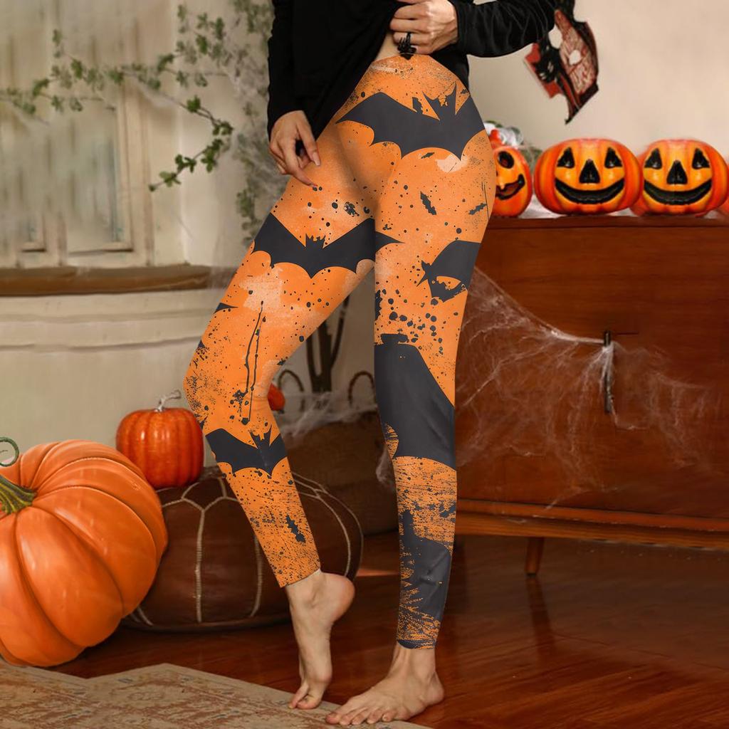 Damenhose mit Halloween-Aufdruck, dehnbare, weiche Hosen, lässige Schlafhose für zu Hause