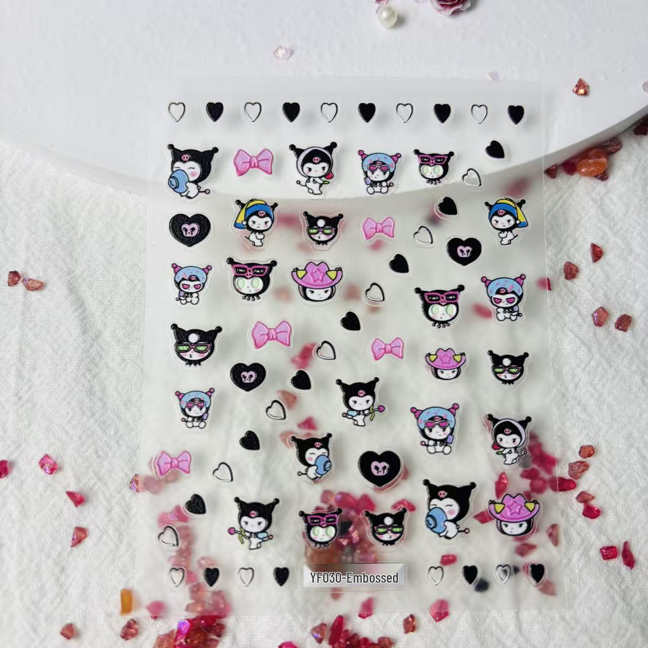 Kuromi 5D Embossed Cartoon Nail Art Stickers Assorted Pack YF029