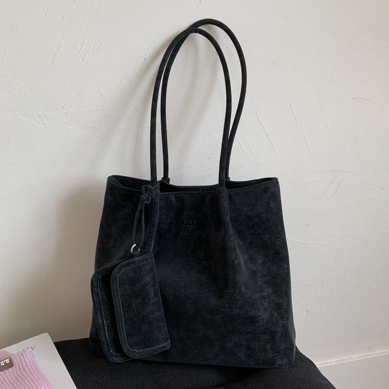 IELGY Ladies Tote Bag Frosted Soft Leather Retro All-Match Commuter Handbag