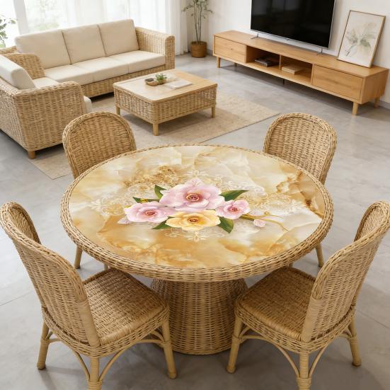 Wasserdichte Runde Tischdecke PVC Ölbeständige Tischabdeckung Blume Lotosblatt Fisch Tischdecke Tischschutz für Esszimmer Terrasse Picknick Party Innen Außen