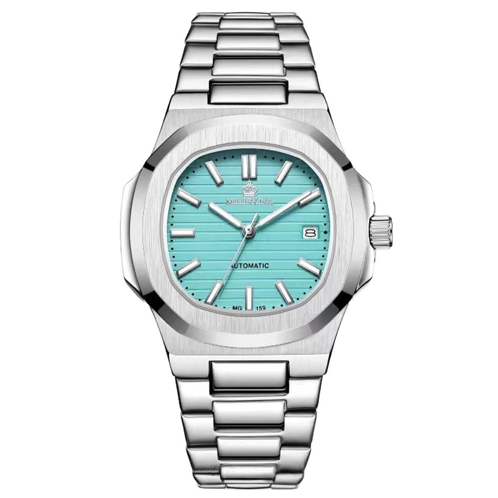 

Мужские наручные часы Бизнес Роскошные Водонепроницаемые Автоматические Механические часы Календарь Светящиеся стрелки Relogio Masculino небесно-голубой