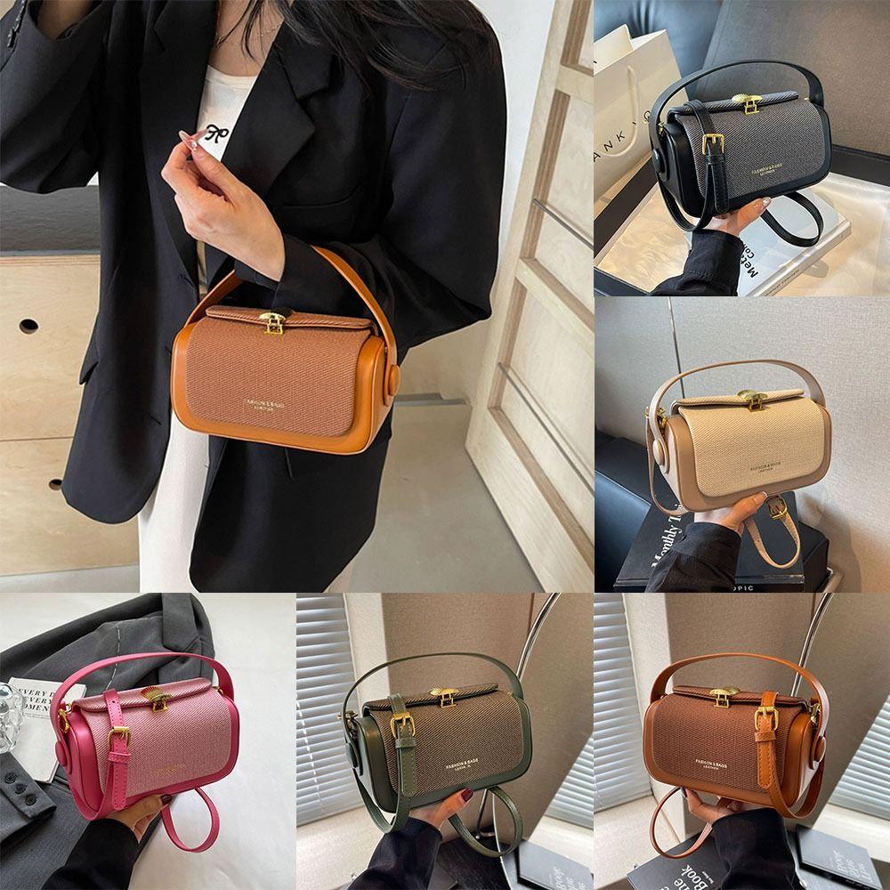 Chic Solid Color Shoulder Bag Box Shape Large Capacity Flap Handbag Leather Shoulder Satchels Women Evening Box Shape