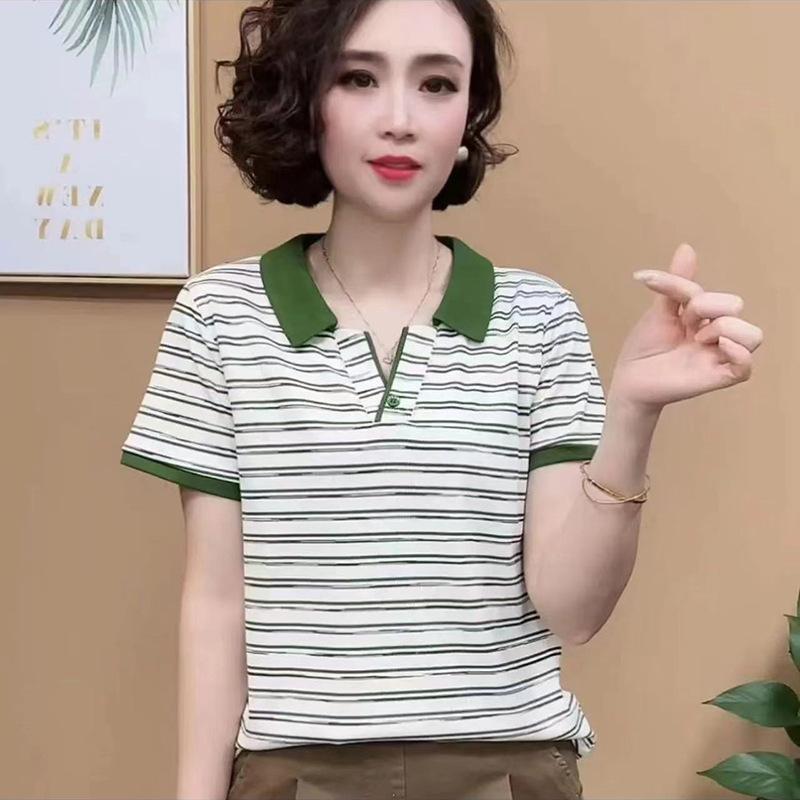 Mom's Short-sleeved Large-size T-shirt for Summer New Casual Top Middle-aged Women's Fashionable Age-reducing Slimming Base Shirt for Women