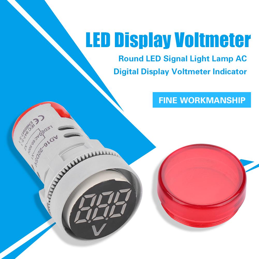 Round LED Signal Light Lamp AC Digital Display Voltmeter Indicator (red)