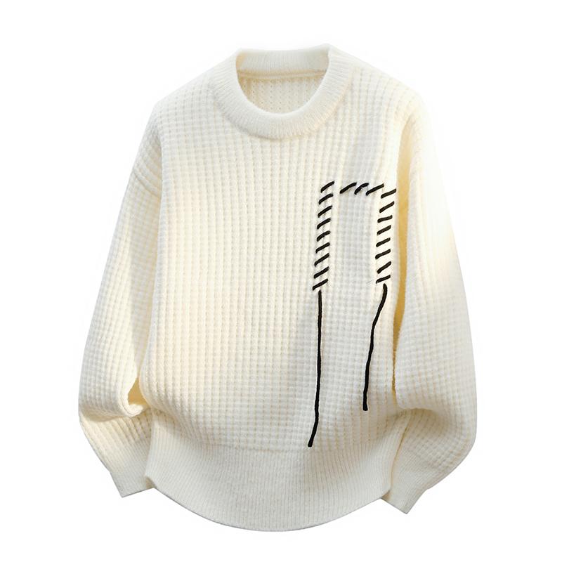Solid Color for Men in Autumn and Winter Warm Loose Pullover Sweaters for Men with Strappy Round Neck Fashionable Tops