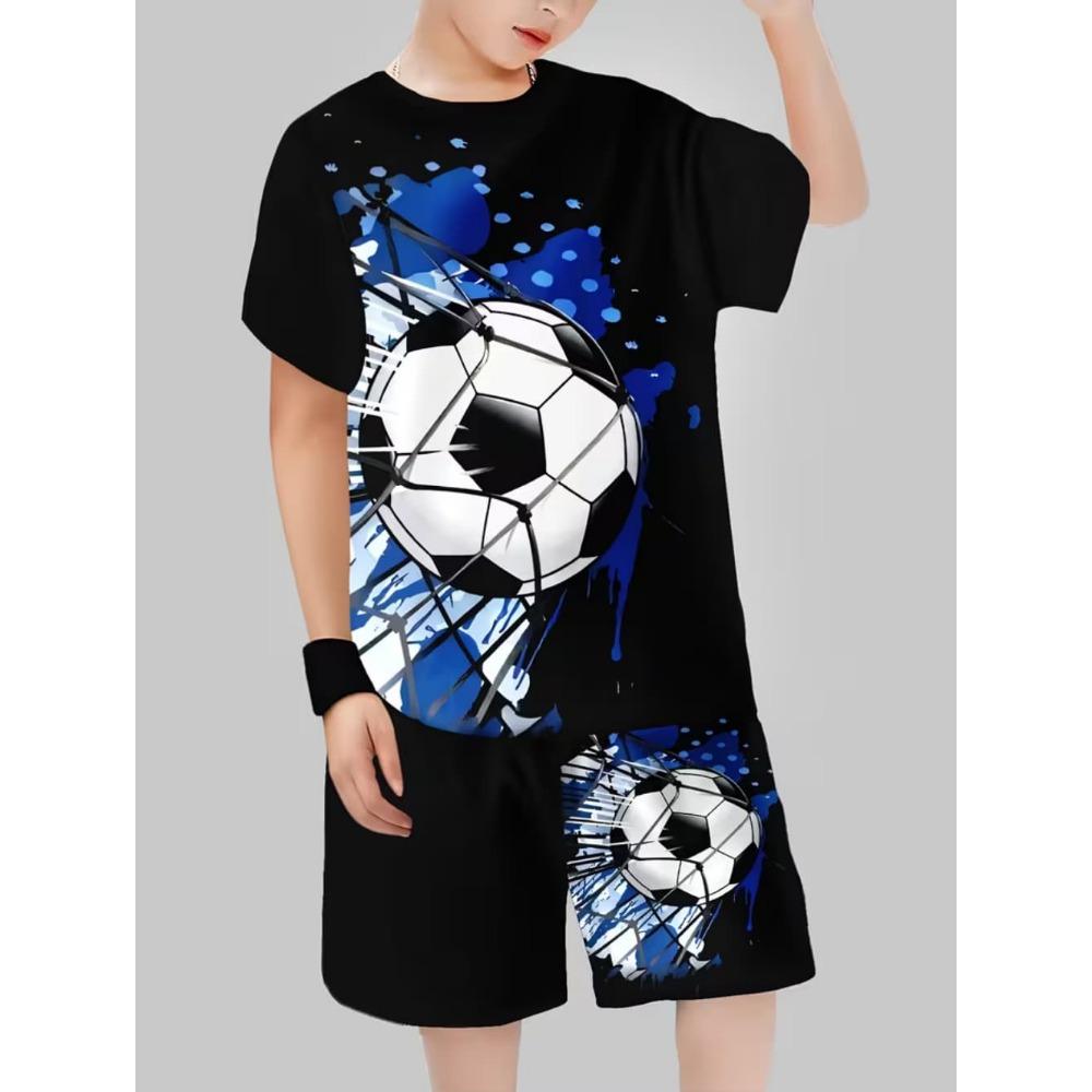 Summer Children's Sports Set Football 3D Print Soccer Jersey Sets for Children Quick-Dry T-Shirt Shorts Children's Clothing