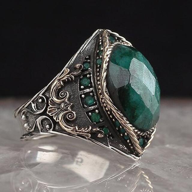 Vintage Big Oval Simulierte Zirkon Stein Ring Für Männer Frauen Antike Silber Farbe Schwarz Zirkon Ant Ring Retro Türkischen Schmuck