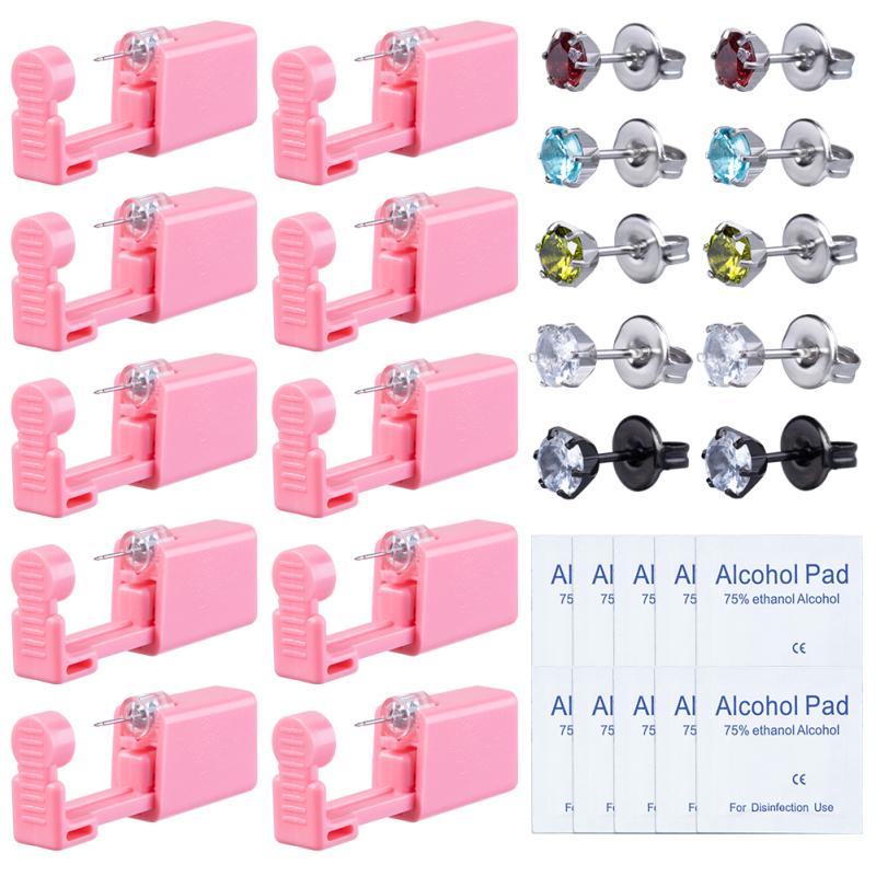 10 Pcs Ear Piercing Kit Disposable Ear Piercing Tool Set Crown Zircon Series Stud Earrings For Home