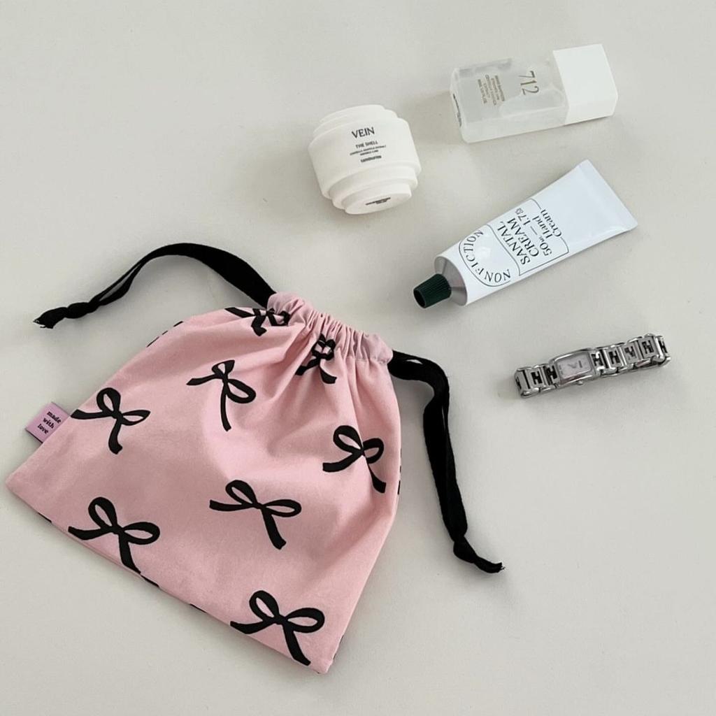 Ins Korean Mini Drawstring Bag Makeup Organizer Bow Drawstring Bags Small Cloth Bag Jewelry Dust Bag Coin Purse Mini Handbags
