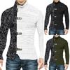 Men's Plus Size Color Block Buckle Knit Cardigan - High-Neck Long Sleeve Sweater for Autumn/Winter