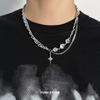 Titanstål Flerlagers Stjärna Kors Hänge Halsband För Män Kvinnor Trend Kpop Kristallpärla Tröjkedja Unisex