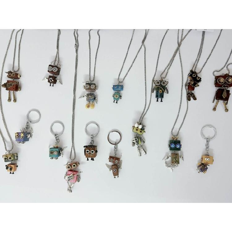 DIY Wooden Robot Pendant Necklace Unisex Clavicle Chain Punk Chokers for Women