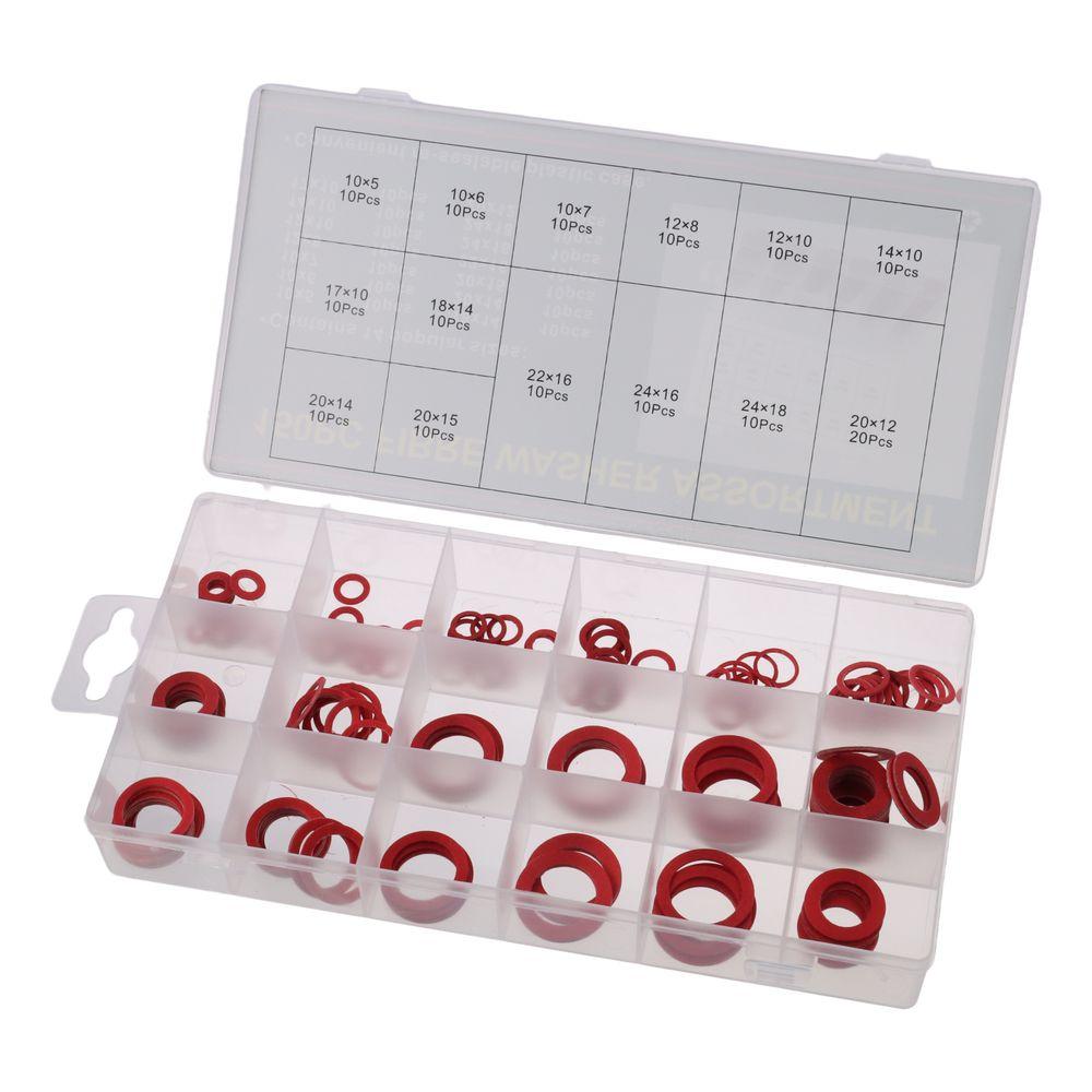 150Pcs Red Fiber Washer Assortment Kit 14 Sizes Flat Ring Washers Sealing Washers Set