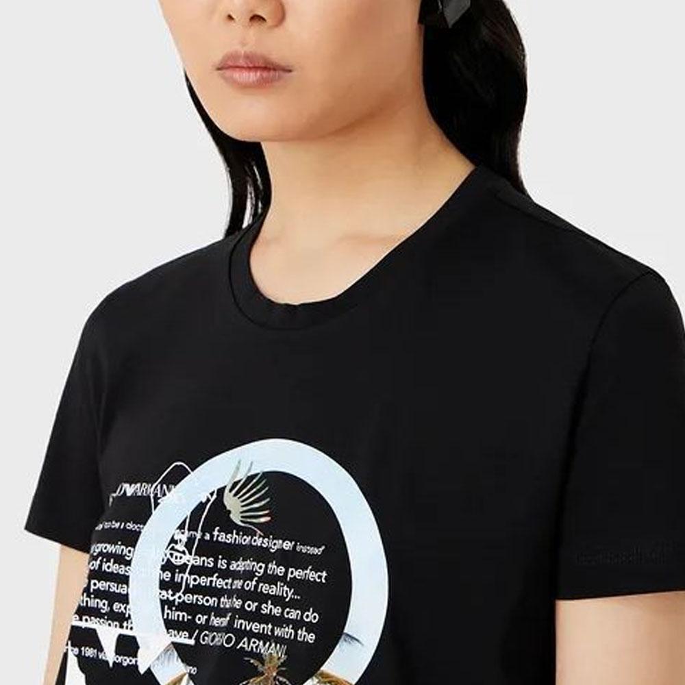 Emporio Armani Pattern Printed Round Neck Short Sleeve T-Shirt Women T-Shirts Black 3R2T7A2-JQ4Z1-0999