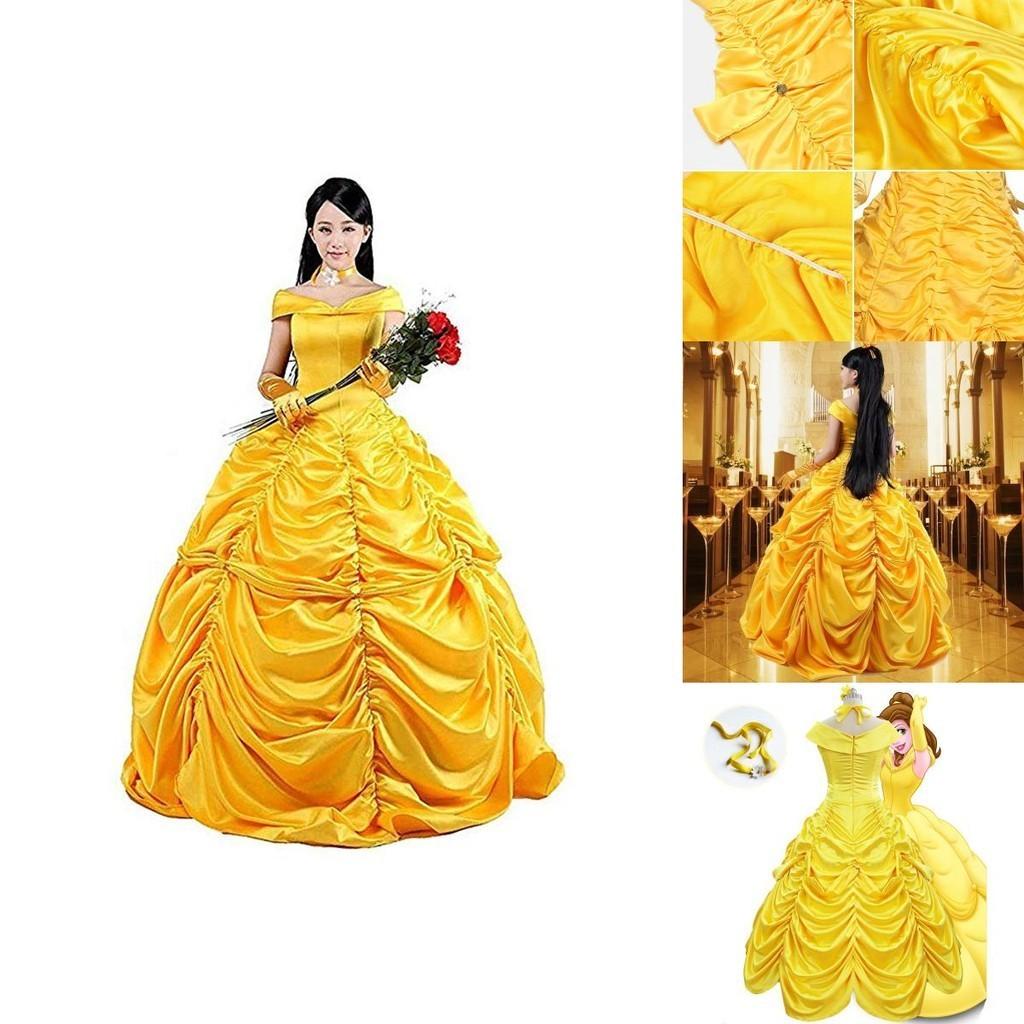 Stupendo Abito da Ballo Cosplay Principessa Belle La Bella e la Bestia, Scollato