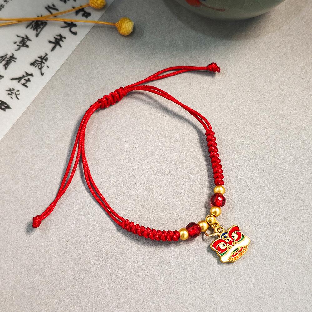 Dragon Boat Festival Goldfish & Lion Pendant Red Woven Bracelet