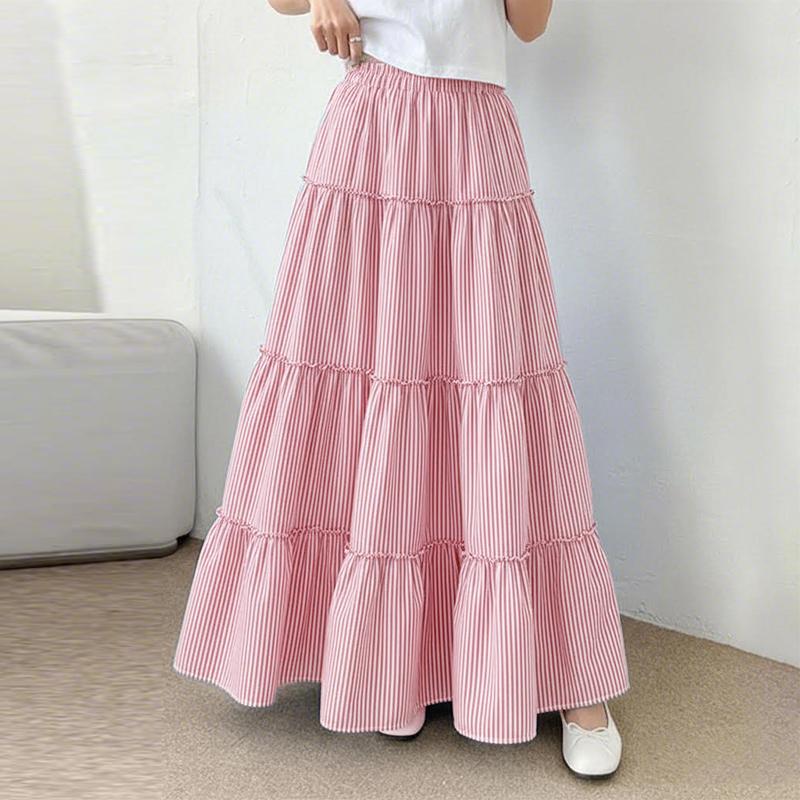 ZANZEA Women Casual Elastic Waist Loose Stripe Long Skirts