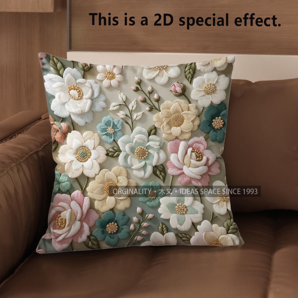2D Vintage Floral Embossed Style 3D Print Throw Pillow Covers Pattern Cushion Cover Suitable For Sofa Bedroom Car Pillow Cover