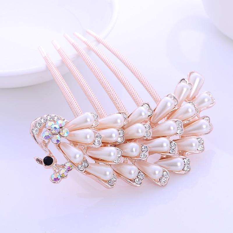 Korean Style Rhinestone & Pearl Bow Alloy Hair Comb Accessory for Brides