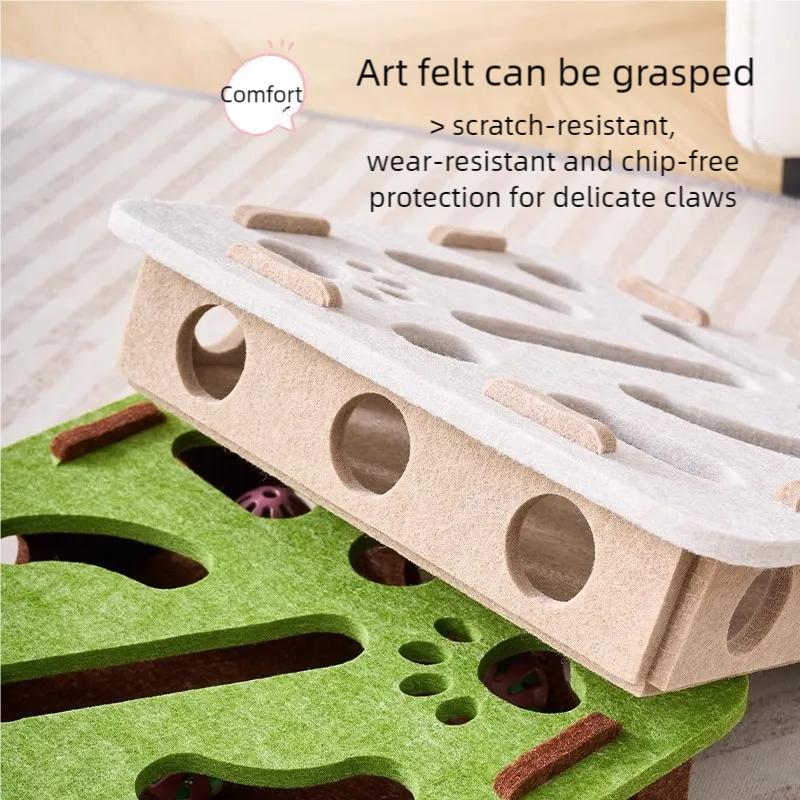Cat Puzzle Toy Felt Maze Box Interactive Play Toy With Bell Balls For Indoor Kitten Exercise Hunting Game Relieve Boredom