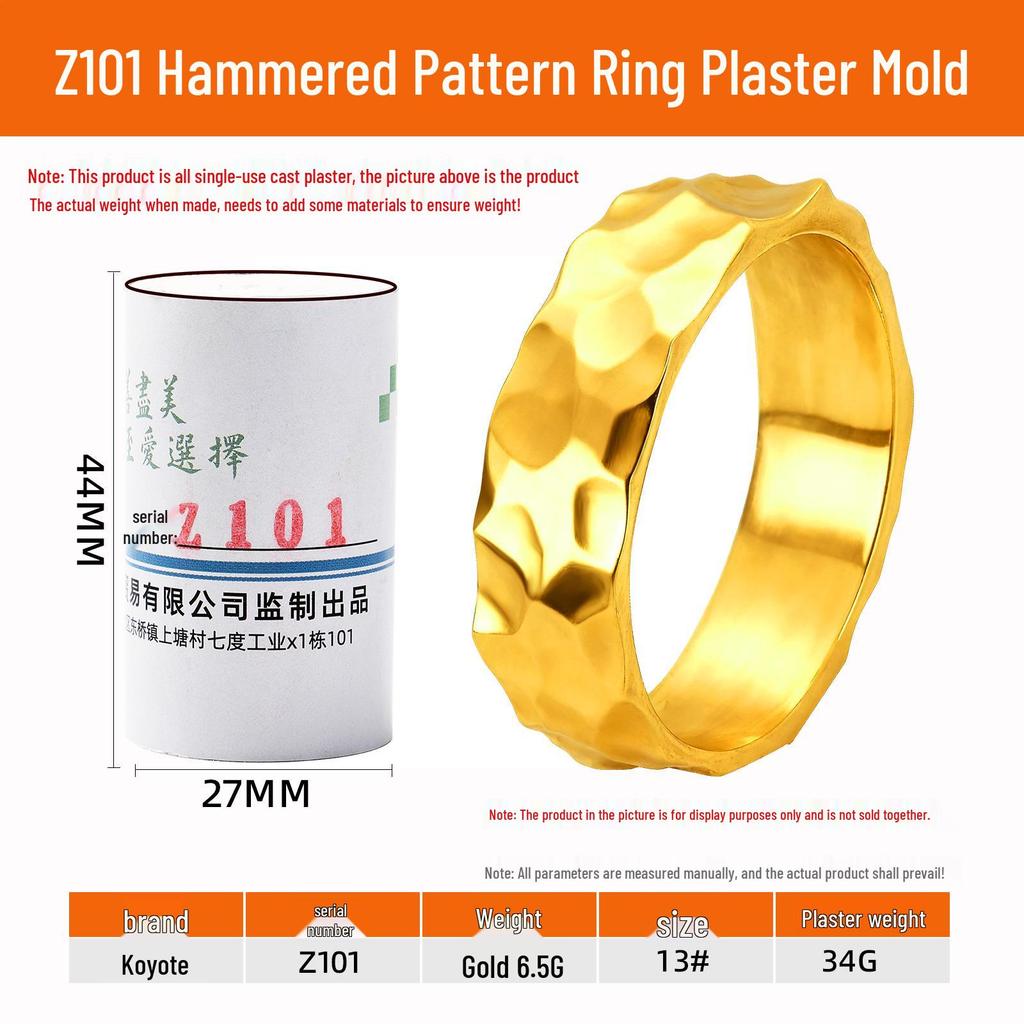 Hammered Stone Plaster Mold Ring for Men & Women - Gold & Silver Options, Plain Design, Perfect for Couples.