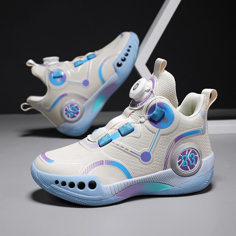 Children's basketball shoes 2025 spring and autumn boys' actual combat training shoes medium and large children's non-slip rotating button running sh