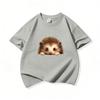 Kids Cotton T Shirt Cute Peeking Hedgehog Print Crew Neck Short Sleeve Tee Casual Breathable Boys Girls Summer Tops