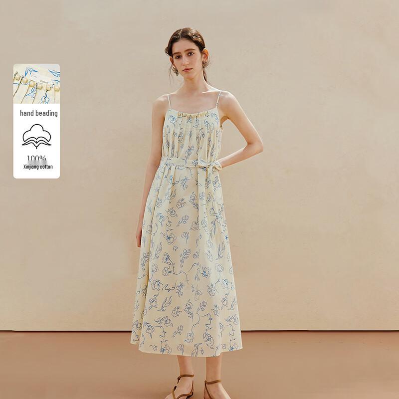 Хлопковое платье INMAN с французским принтом, бусинами и тонкими бретелями S