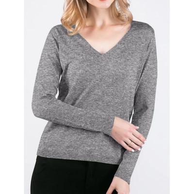 Herbst/Winter V-Ausschnitt Feinstrick Langarmpullover für Damen
