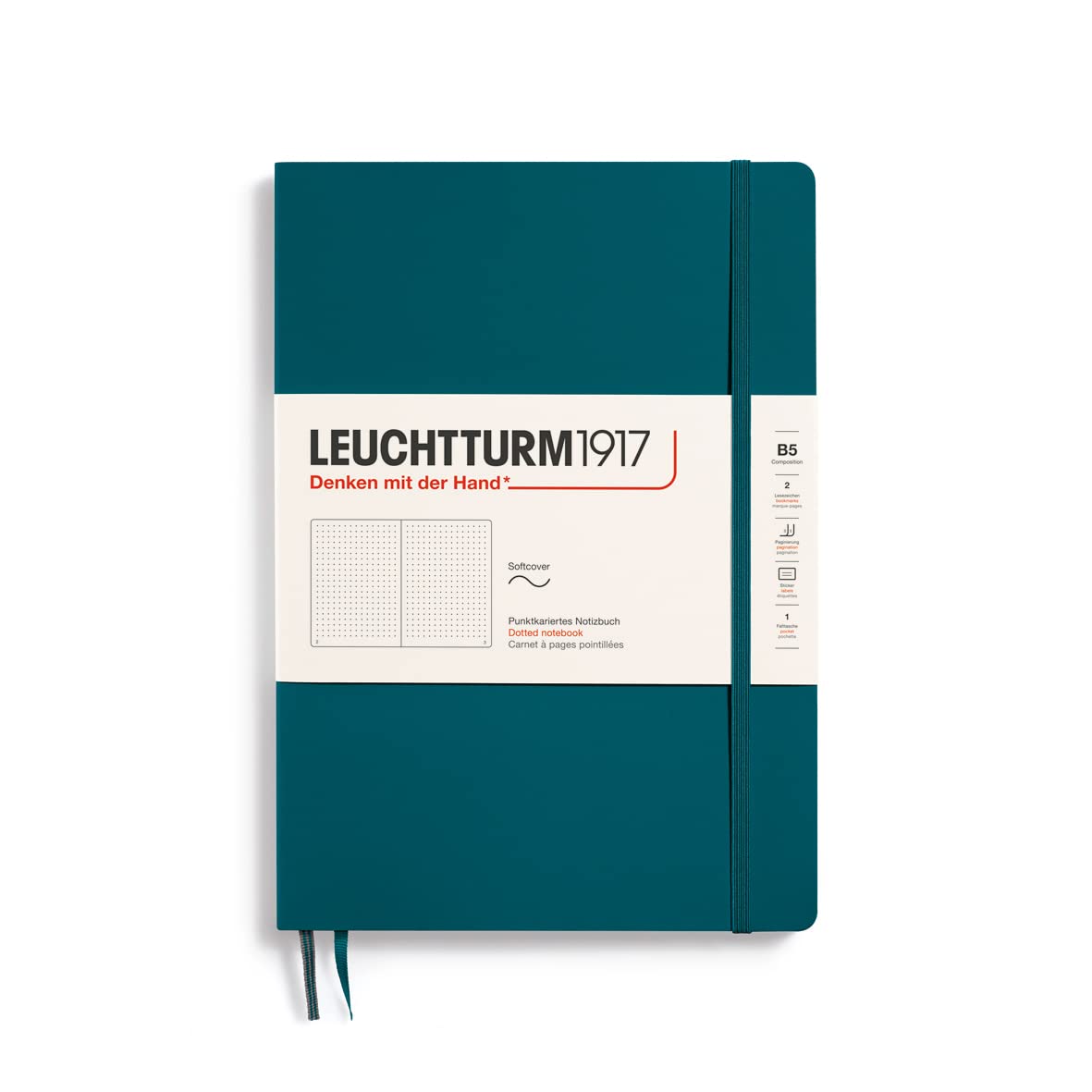 

Leuchtturm B5 Dot Soft Pacific Officially Imported Notebook, Grid, Cover, Green, 359676,