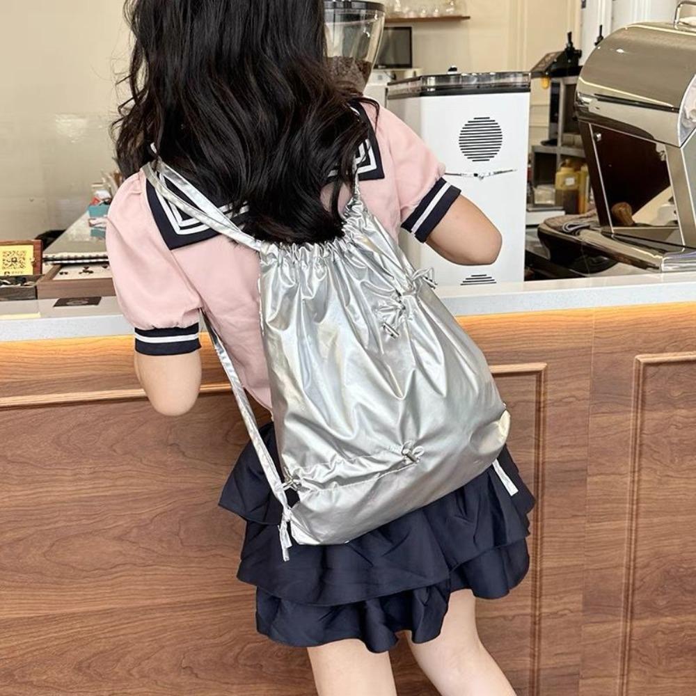 

New Korean niche design drawstring pleated backpack versatile casual backpack large capacity fashion schoolbag lightweight