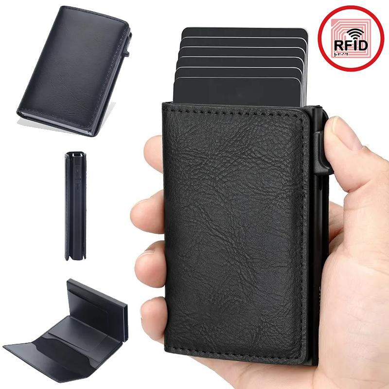 RFID Blocking Aluminum Pop-Up Card Holder Multi-Functional Designer Bank & ID Card Wallet Business Purse for Men Women
