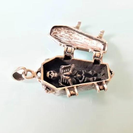 Skeleton Pendant Necklace Gothic Necklace with Skeleton in Casket Pendant