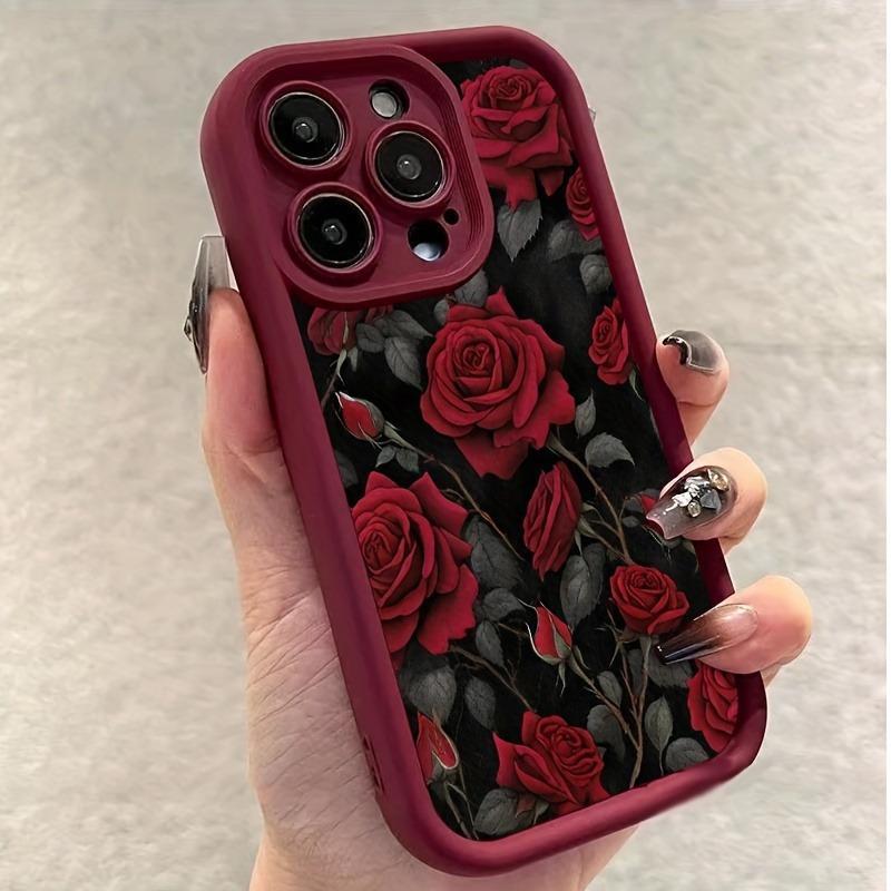 Red Rose Phone Case for Apple iPhone 16/15/14/13/12/11/X - European and American High Bamboo Soft Design